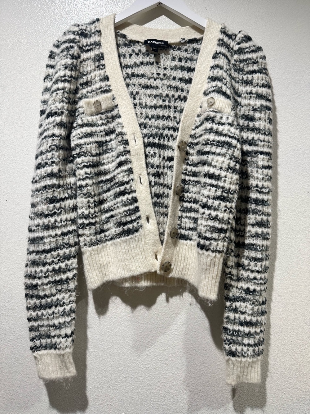 Express Cream and Black Marled Button Cardigan